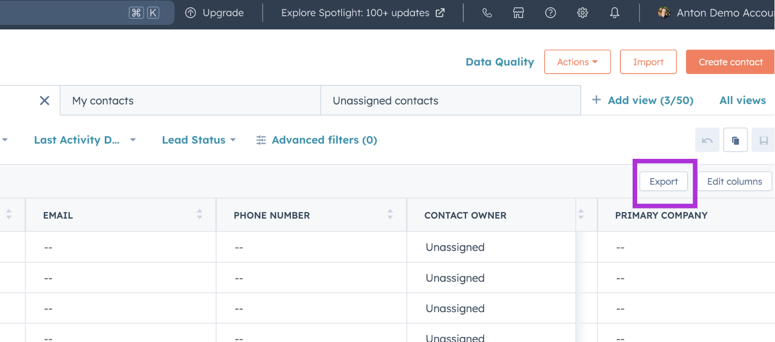 export contacts from hubspot